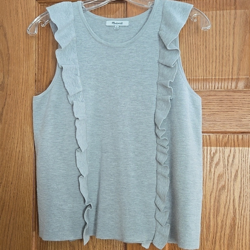 Madewell Ruffle Gray Knit Sleeveless Sweater Top Size SMALL